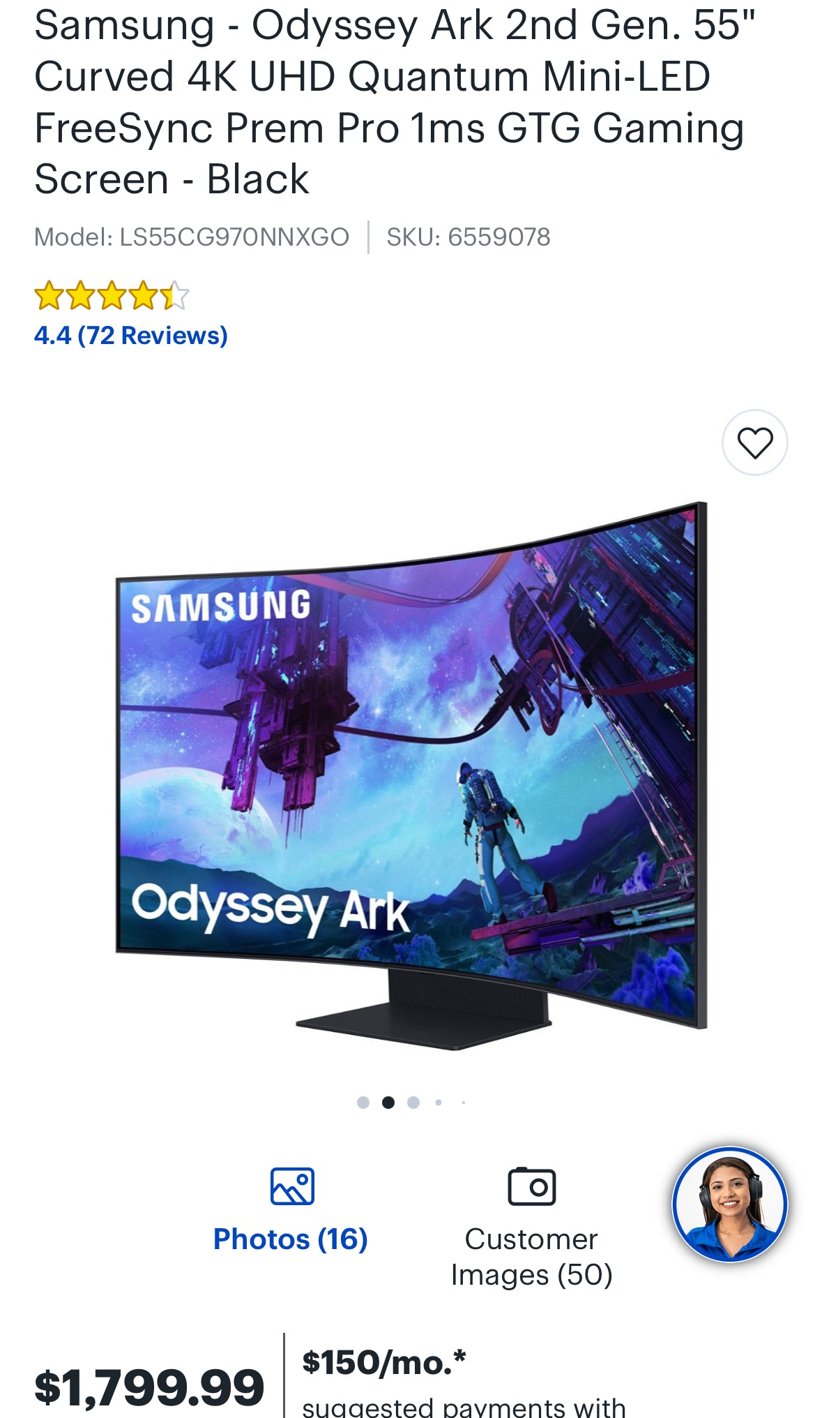 Samsung - Odyssey Ark 2nd Gen. 55" Curved 4K UHD Quantum Mini-LED FreeSync Prem Pro 1ms GTG